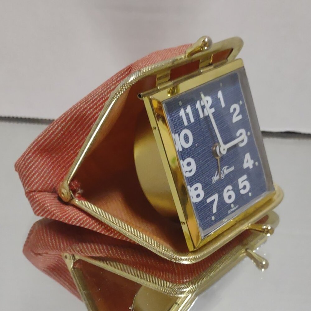 Seth Thomas 1970s Travel Alarm Clock Vintage Denim Red Gift
